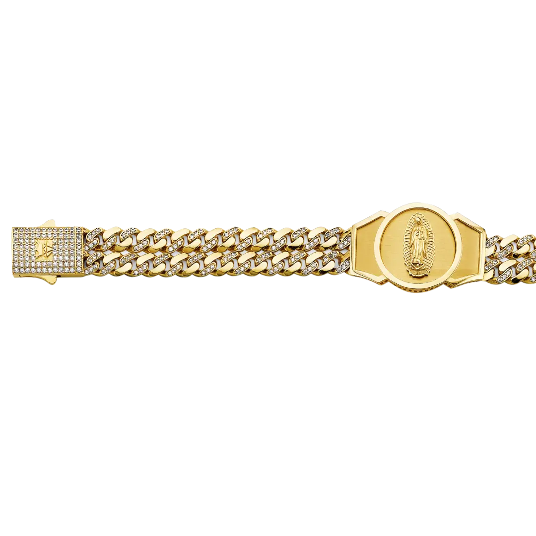 2 Line CZ Cuban Guadalupe ID Bracelet - 14k Two Tone Gold 