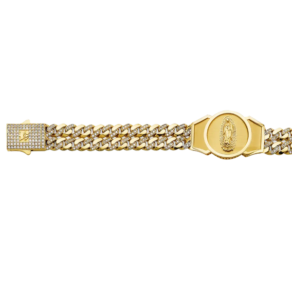 2 Line CZ Cuban Guadalupe ID Bracelet - 14k Two Tone Gold 