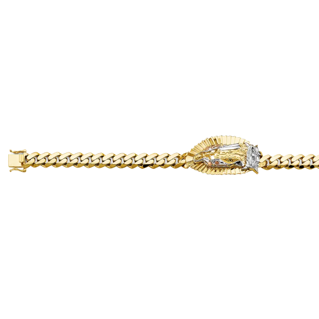 Cuban Link Guadalupe ID Bracelet - 14K Tri Color Gold