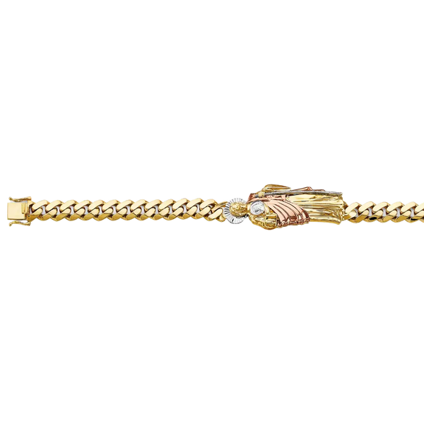 Cuban Link San Judas ID Bracelet - 14k Tri Color Gold 