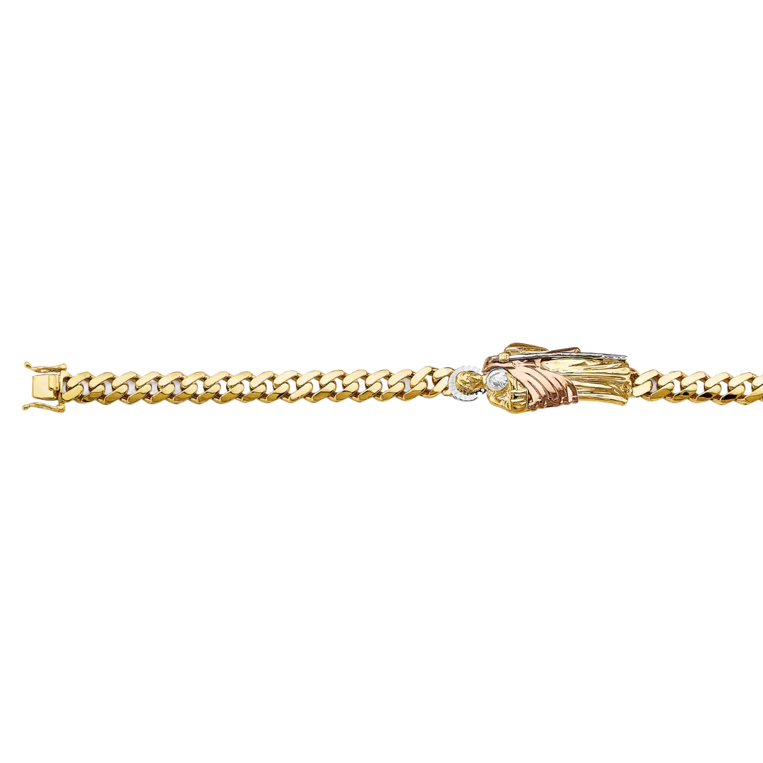 Cuban Link San Judas ID Bracelet - 14k Tri Color Gold 