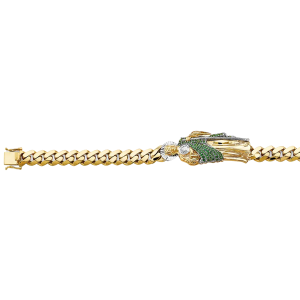 Cuban Link CZ San Judas ID Bracelet - 14k Two Tone Gold