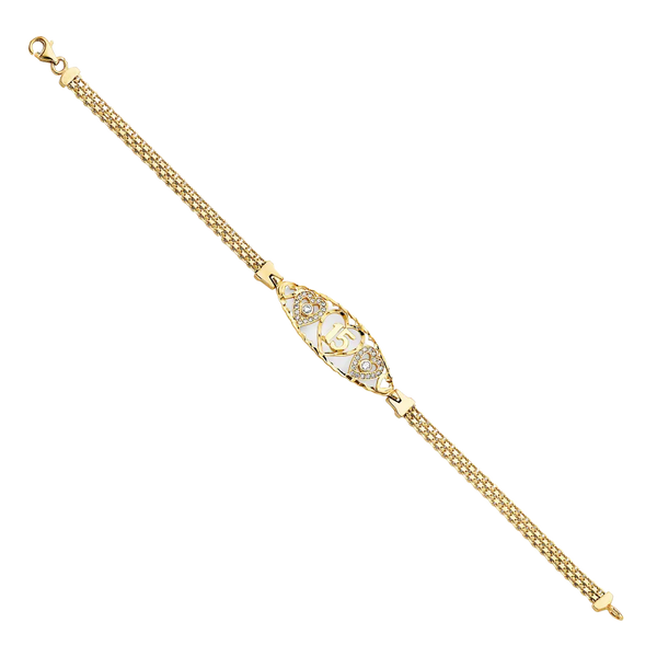 Quince Anos CZ ID Bracelet - 14k Two Tone Gold