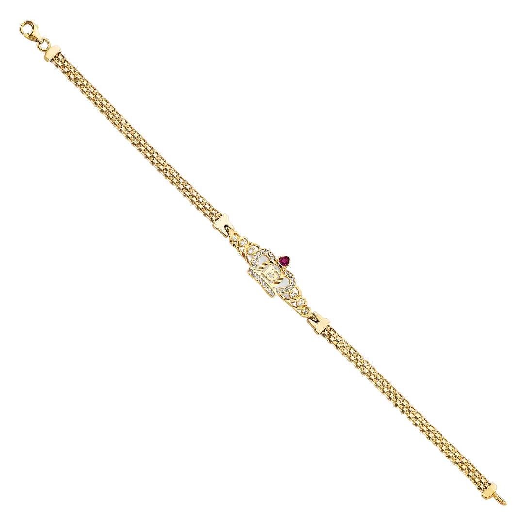 Quince Anos CZ Crown Bracelet - 14k Two Tone Gold