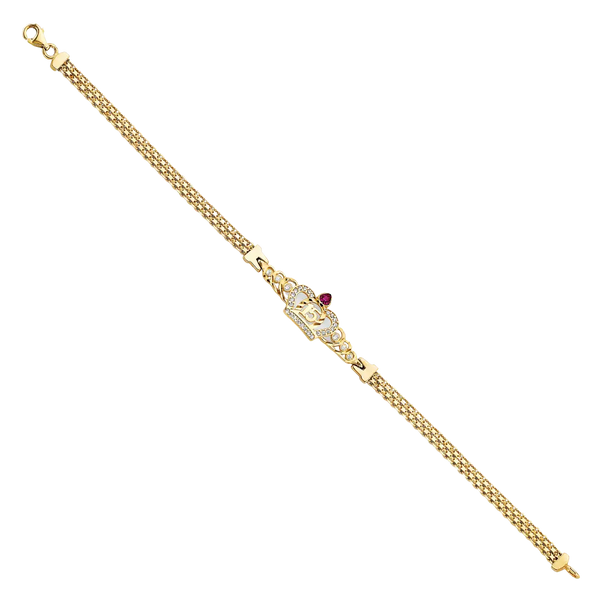 Quince Anos CZ Crown Bracelet - 14k Two Tone Gold