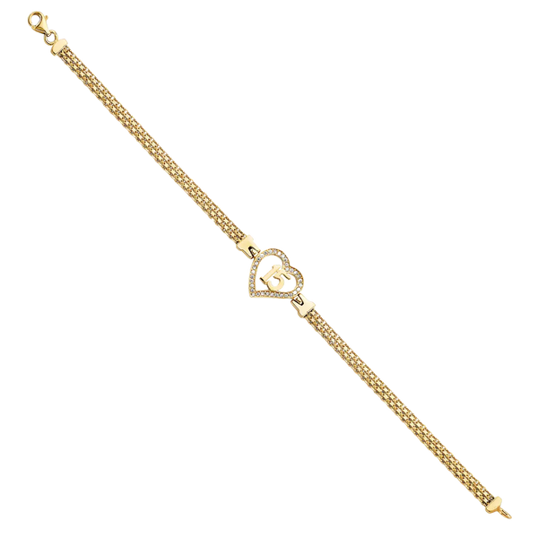 Quince Anos CZ Heart Bracelet - 14k Two Tone Gold