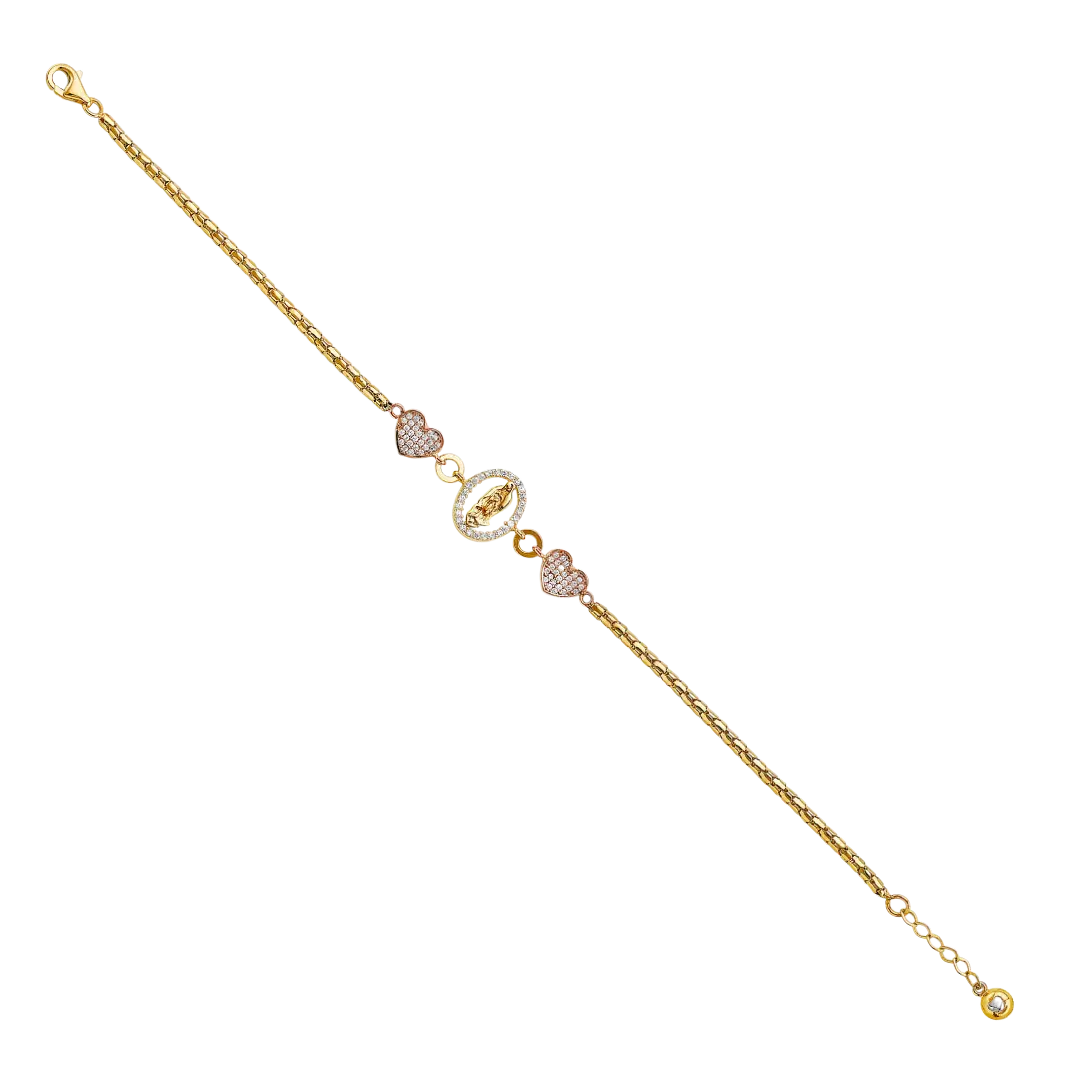 Guadalupe/Heart CZ Bracelet - 14k Tri Color Gold