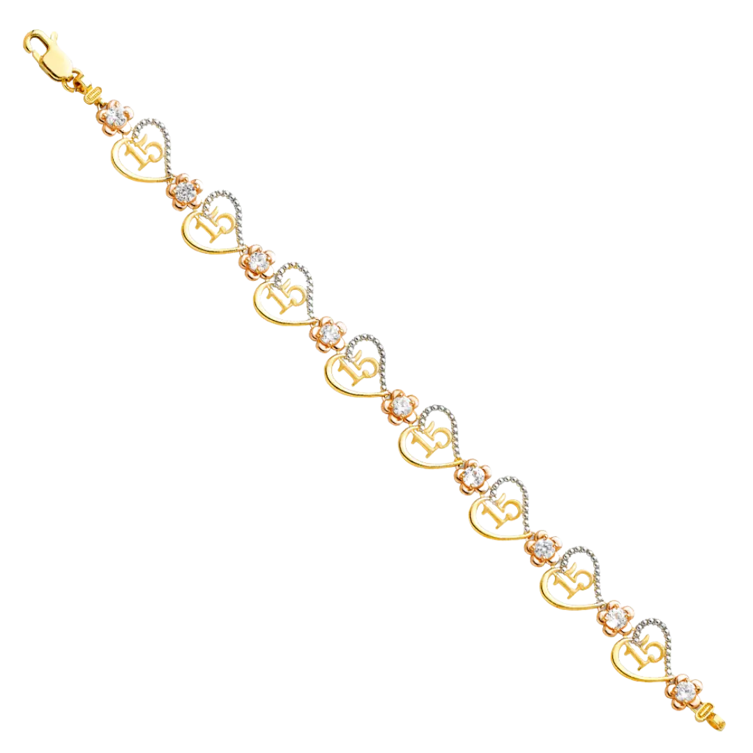 Quince Anos Bracelet - 14k Tri Color Gold