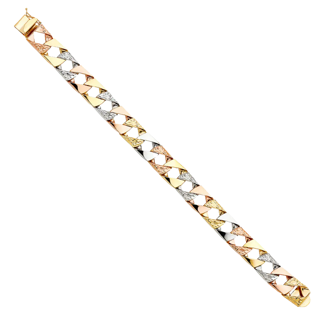 Nugget Square Cuban Link Bracelet - 14k Tri Color Gold