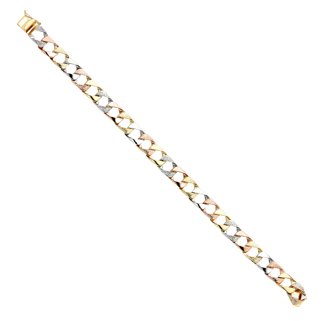 Fancy Cuban Link Bracelet - 14k Tri Color Gold