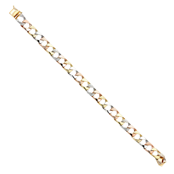 Fancy Cuban Link Bracelet - 14k Tri Color Gold