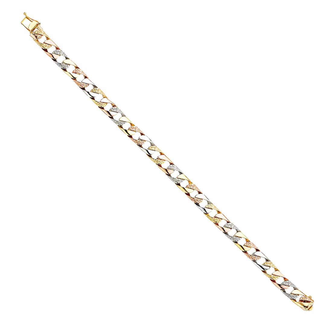 Nugget Cuban Link Bracelet - 14k Tri Color Gold