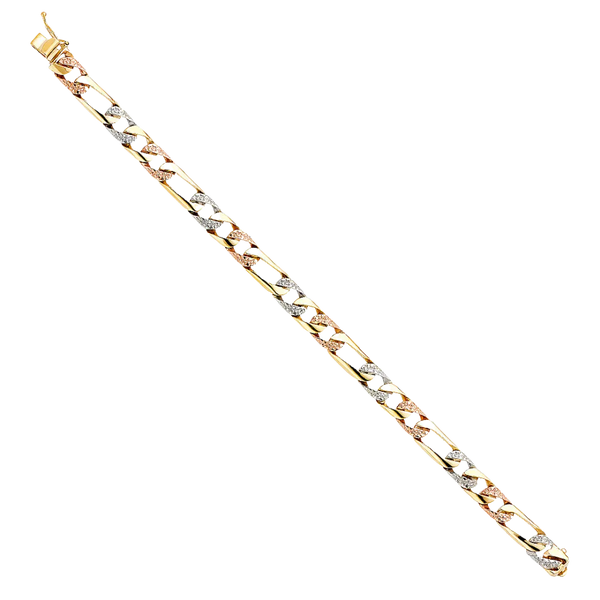 Nugget Figaro Link Bracelet - 14k Tri Color Gold