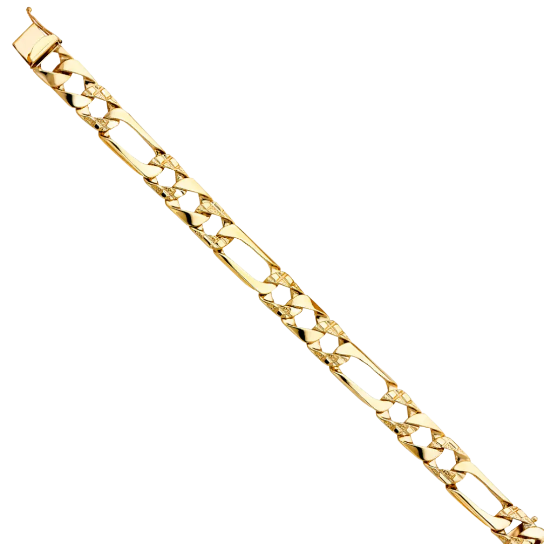 Nugget Figaro Link Bracelet - 14k Yellow Gold