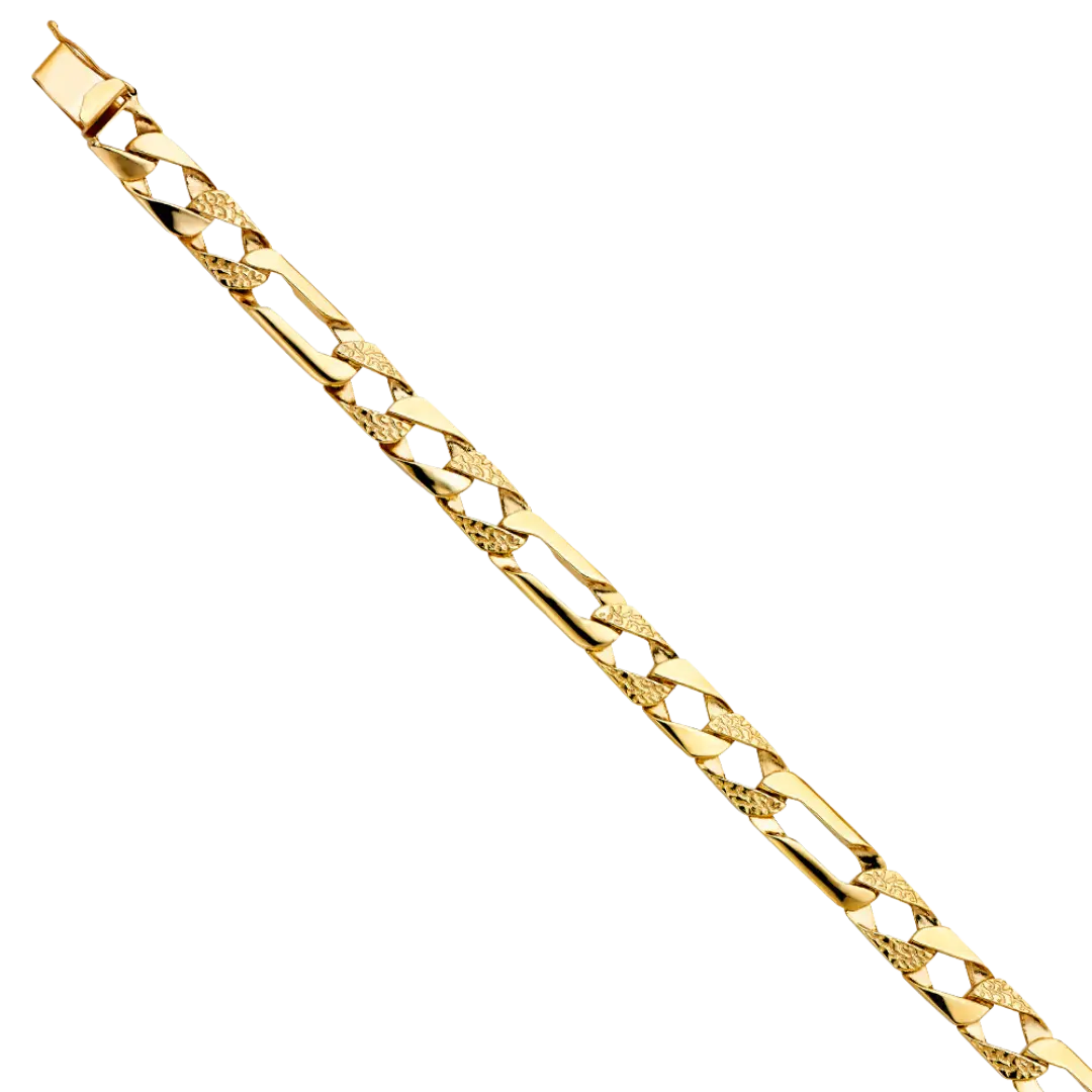 Nugget Figaro Link Bracelet - 14k Yellow Gold