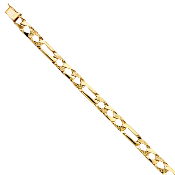 Nugget Figaro Link Bracelet - 14k Yellow Gold