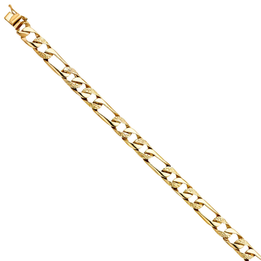 Nugget Figaro Link Bracelet - 14k Yellow Gold