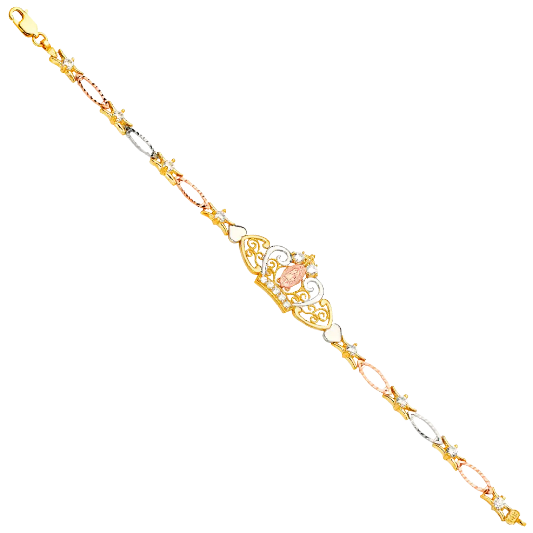 Guadalupe Crown CZ Bracelet - 14k Tri Color Gold