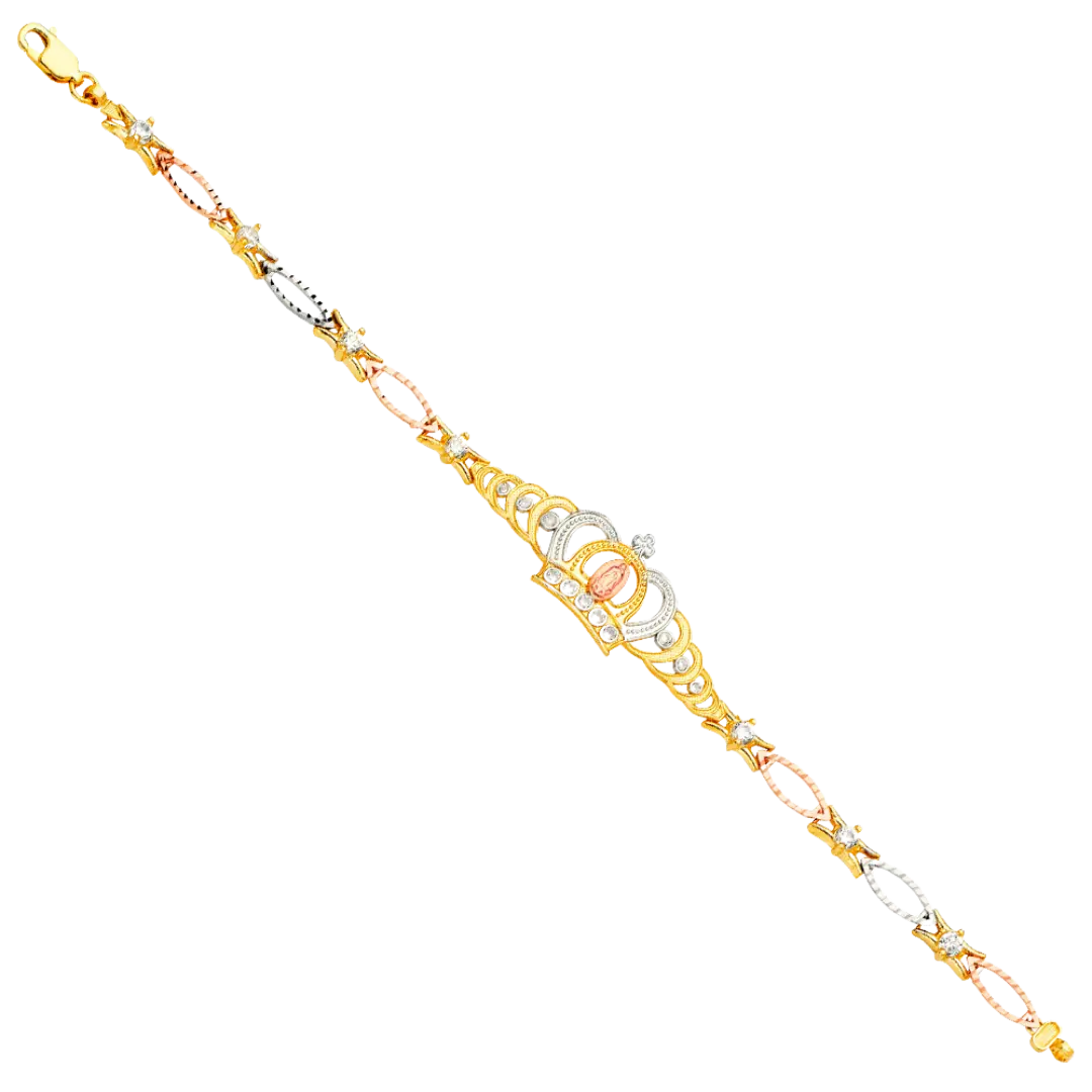 Guadalupe Crown CZ Bracelet - 14k Tri Color Gold