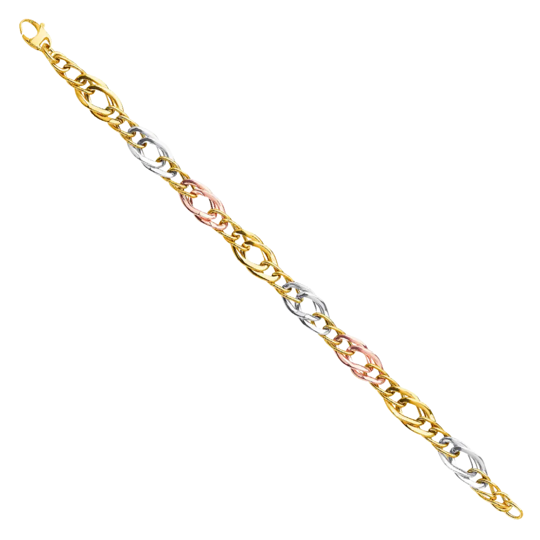 Fancy Hollow Bracelet - 14k Tri Color Gold