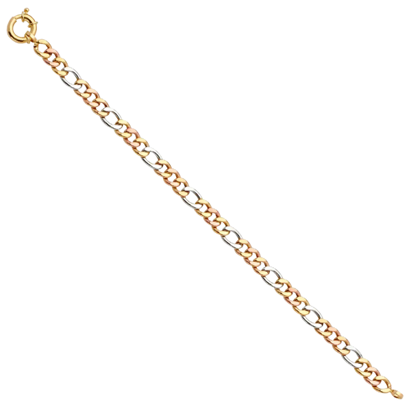 Fancy Hollow Figaro Bracelet - 14k Tri Color Gold