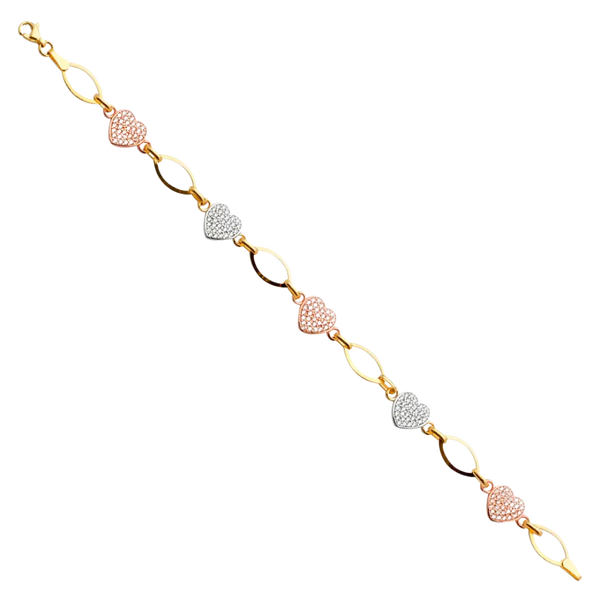 Fancy CZ Heart Bracelet - 14k Yellow Gold