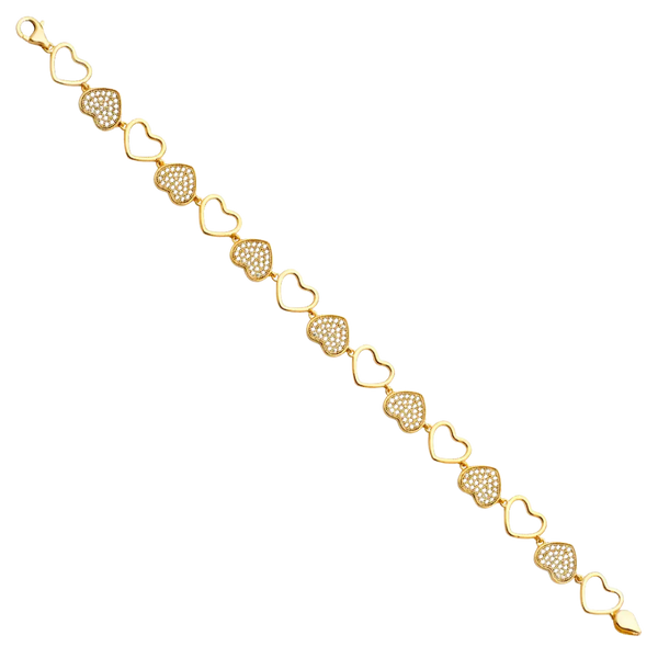 Fancy CZ Heart Bracelet - 14k Yellow Gold