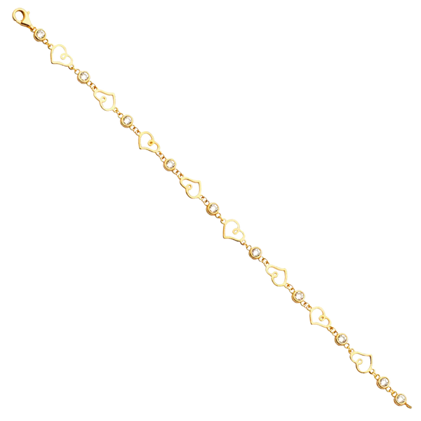 Fancy CZ Heart Bracelet - 14k Yellow Gold