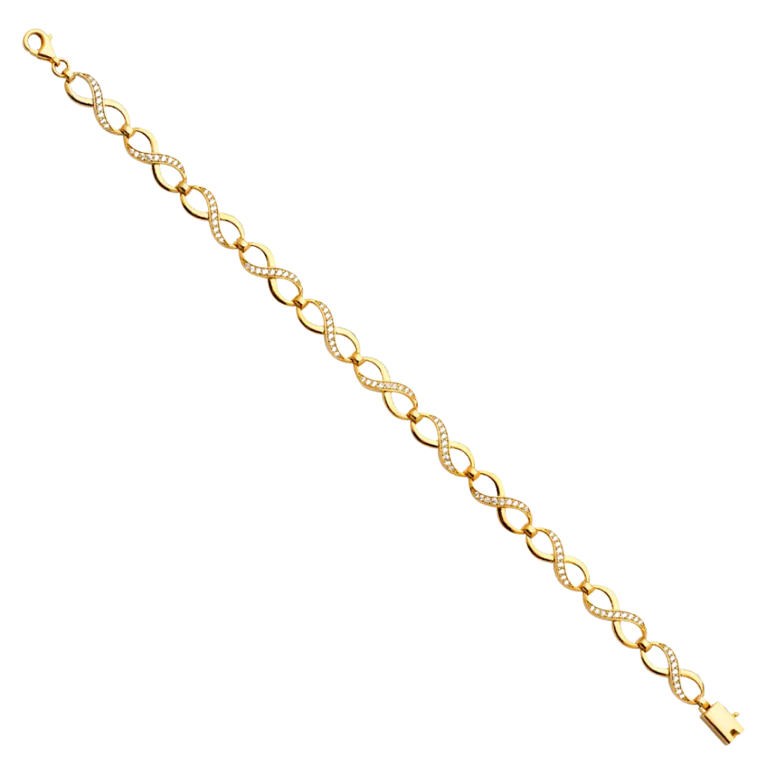 Fancy CZ Infinity Bracelet - 14k Yellow Gold