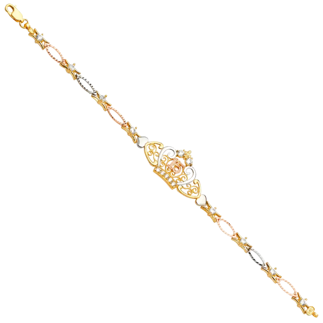 Quince Anos ID Bracelet - 14k Tri Color Gold