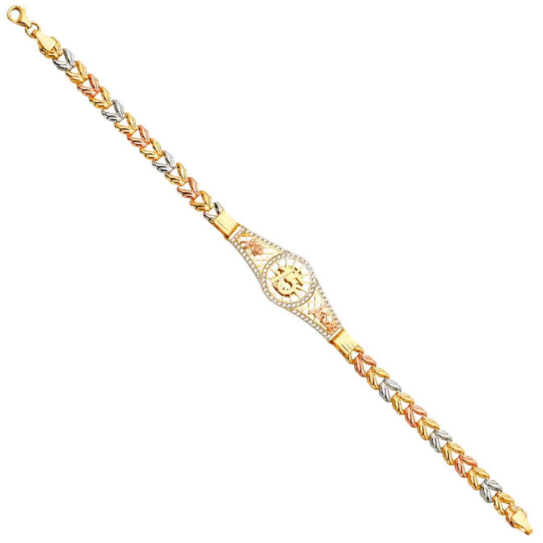 Quince Anos ID Bracelet - 14k Tri Color Gold