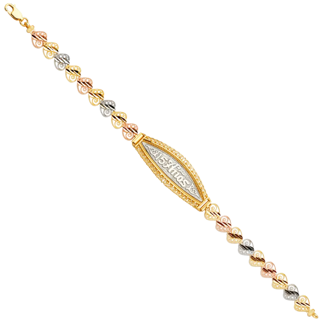 Quince Anos ID Bracelet - 14k Tri Color Gold