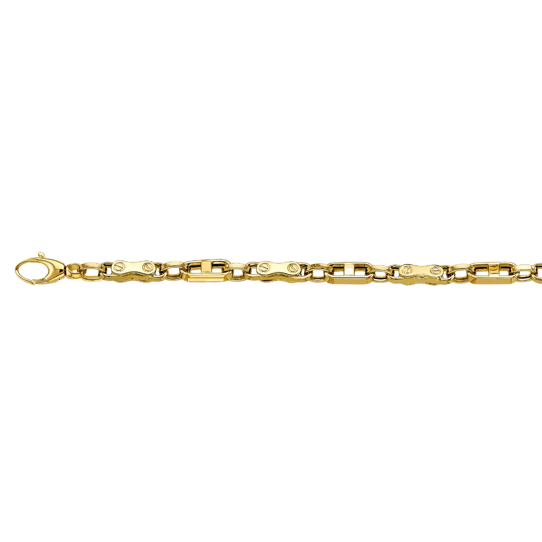 Fancy Screw Link Bracelet - 14k Yellow Gold