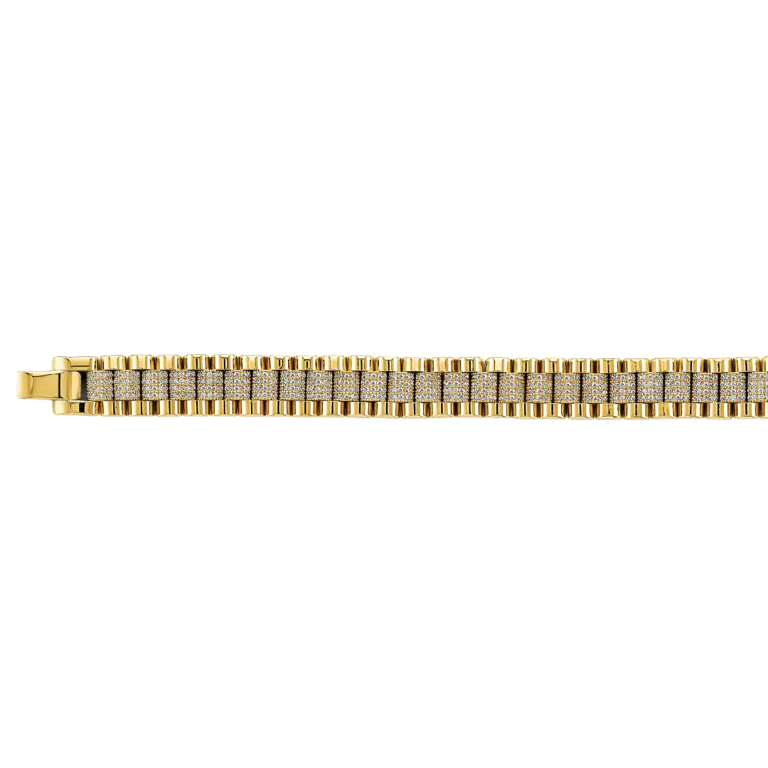 Fancy CZ Rolex Type Bracelet - 14k Yellow Gold