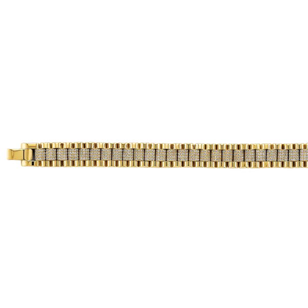 Fancy CZ Rolex Type Bracelet - 14k Yellow Gold