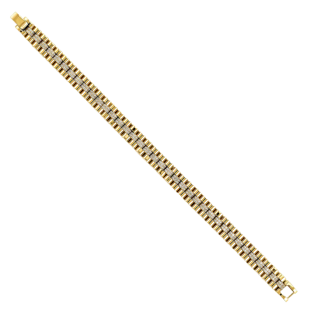 Fancy CZ Rolex Type Bracelet - 14k Yellow Gold