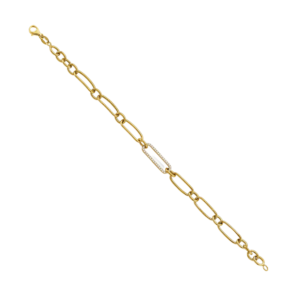 CZ Fancy Link Bracelet - 14k Yellow Gold