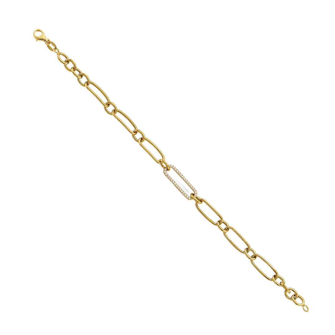 CZ Fancy Link Bracelet - 14k Yellow Gold