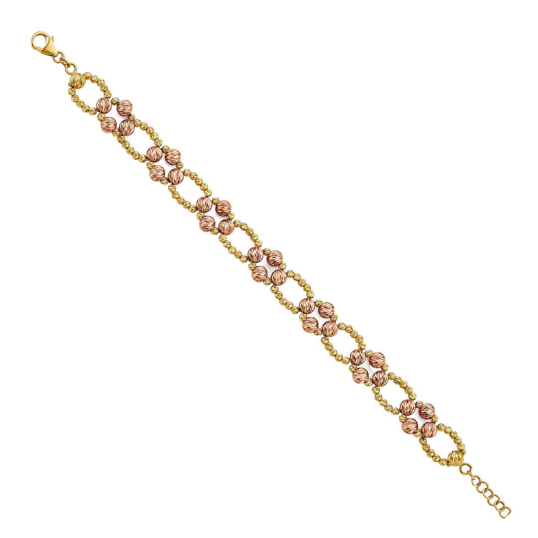 Fancy DC Ball Bracelet - 14k Two Tone Gold