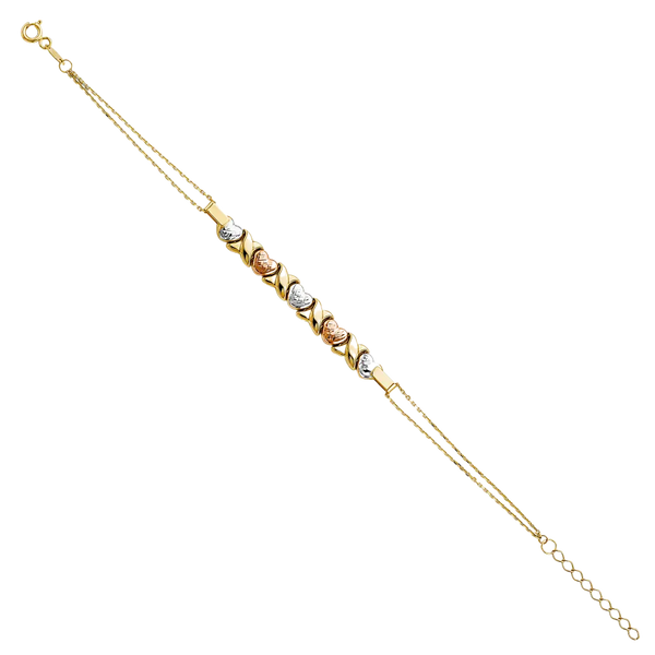 Center Stampato Heart Bracelet - 14k Tri Color Gold