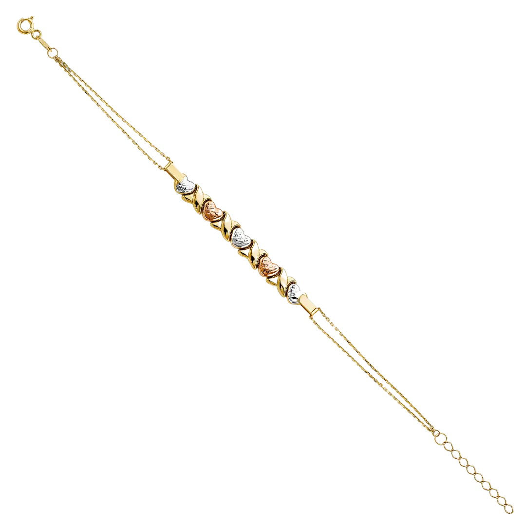 Center Stampato Heart Bracelet - 14k Tri Color Gold