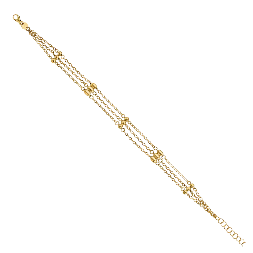 3 Line/Ball Bracelet - 14k Yellow Gold