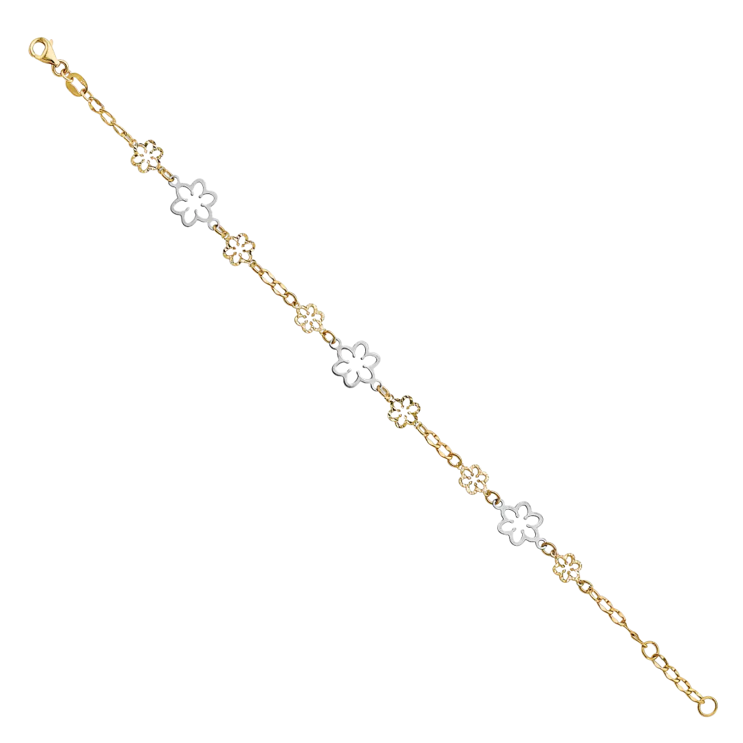 Flower Bracelet - 14k Two Tone Gold