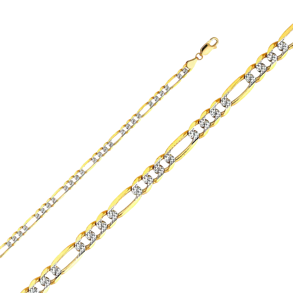 Figaro Light White Pave Chain - 14k Yellow Gold 4.6mm