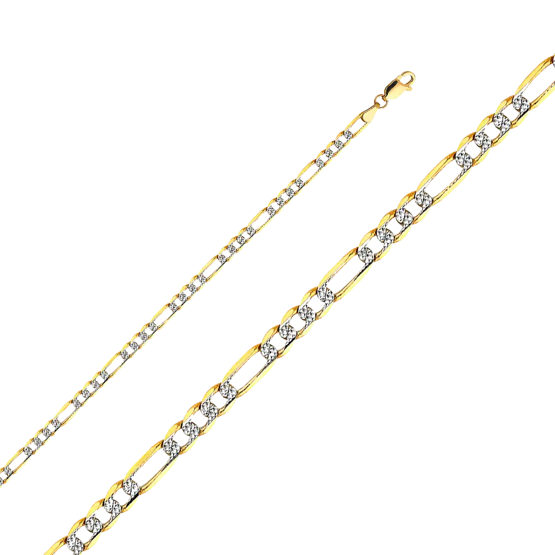 Figaro Light White Pave Chain - 14k Yellow Gold 3.9mm