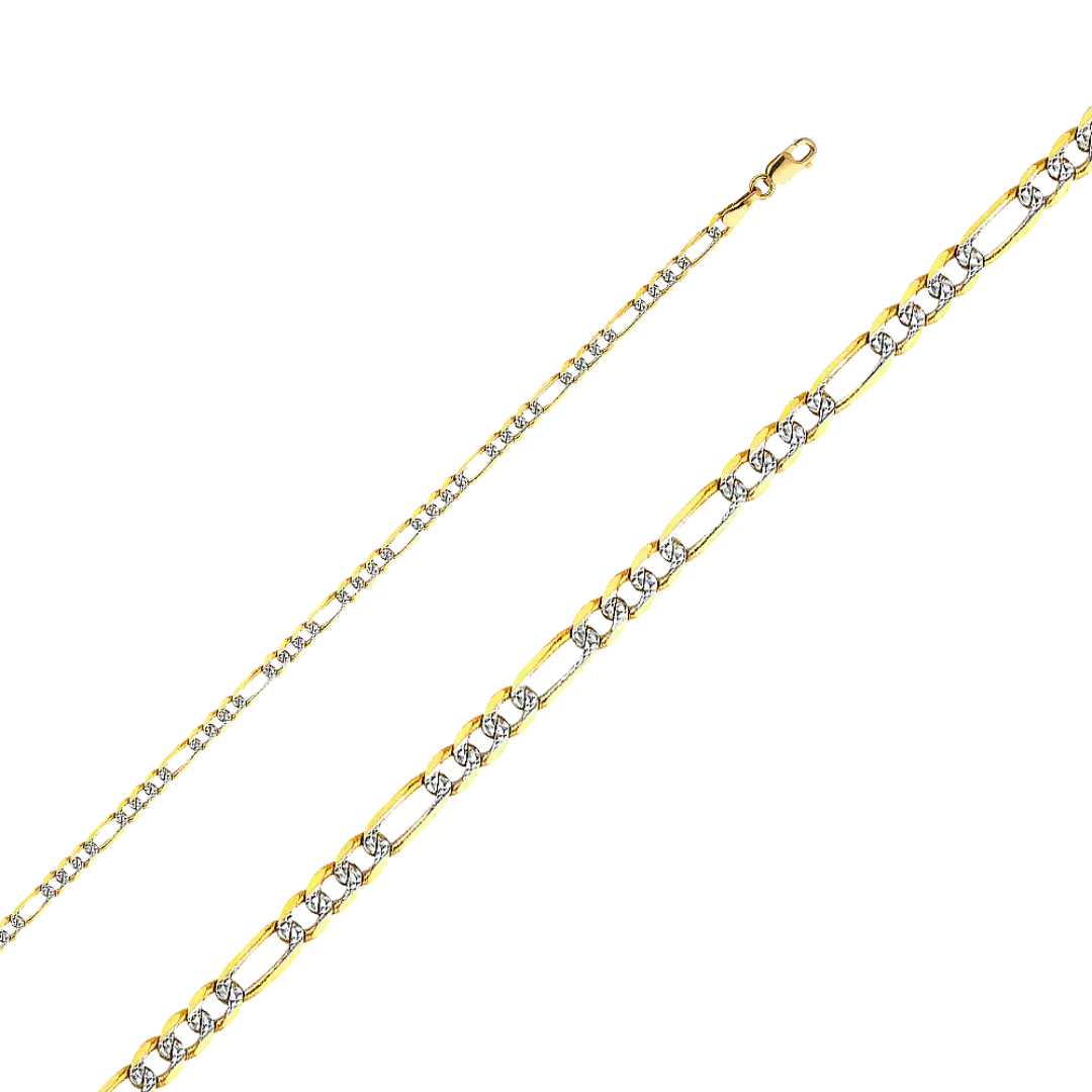 Figaro Light White Pave Chain - 14k Yellow Gold 3.1mm