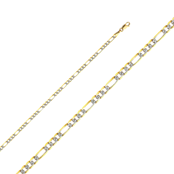 Figaro Light White Pave Chain - 14k Yellow Gold 3.1mm