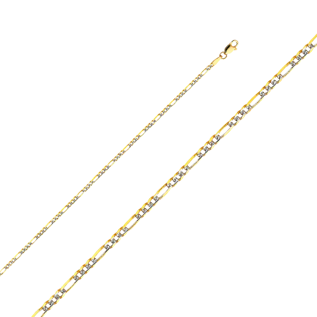 Figaro Light White Pave Chain - 14k Yellow Gold 2.2mm