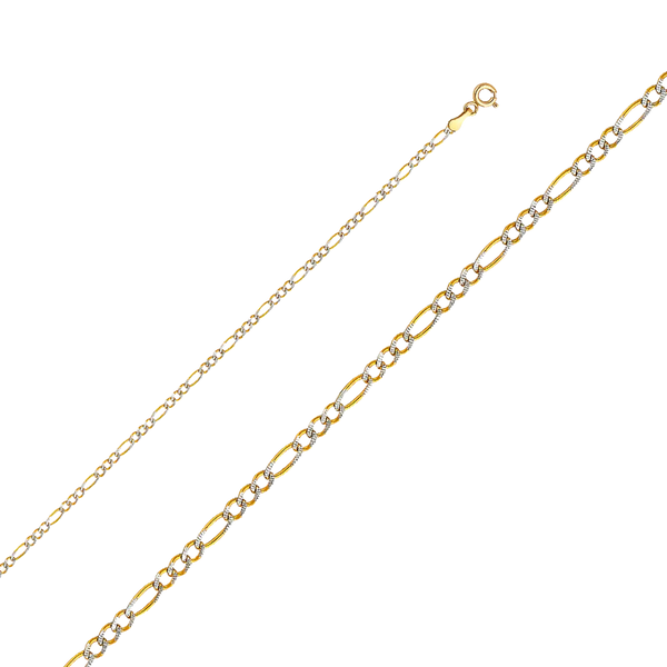 Figaro White Pave Chain - 14k Yellow Gold 2.1mm