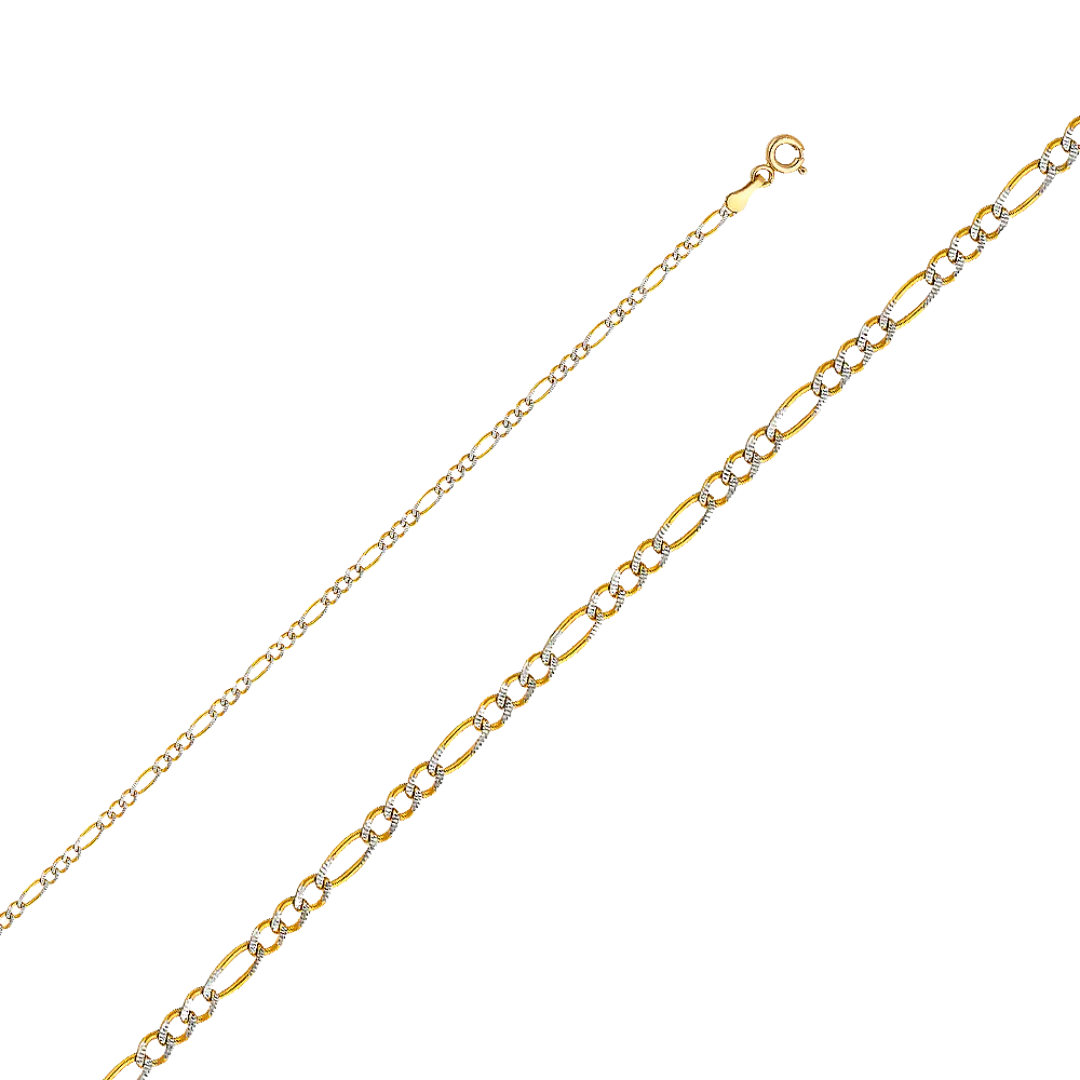 Figaro White Pave Chain - 14k Yellow Gold 2.1mm